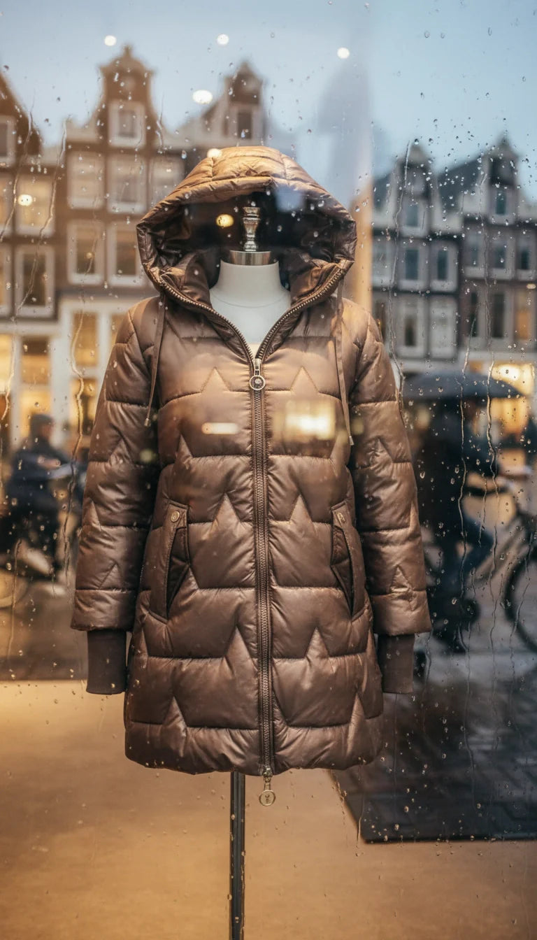 Champagne | Elegante abrigo de invierno con capucha.