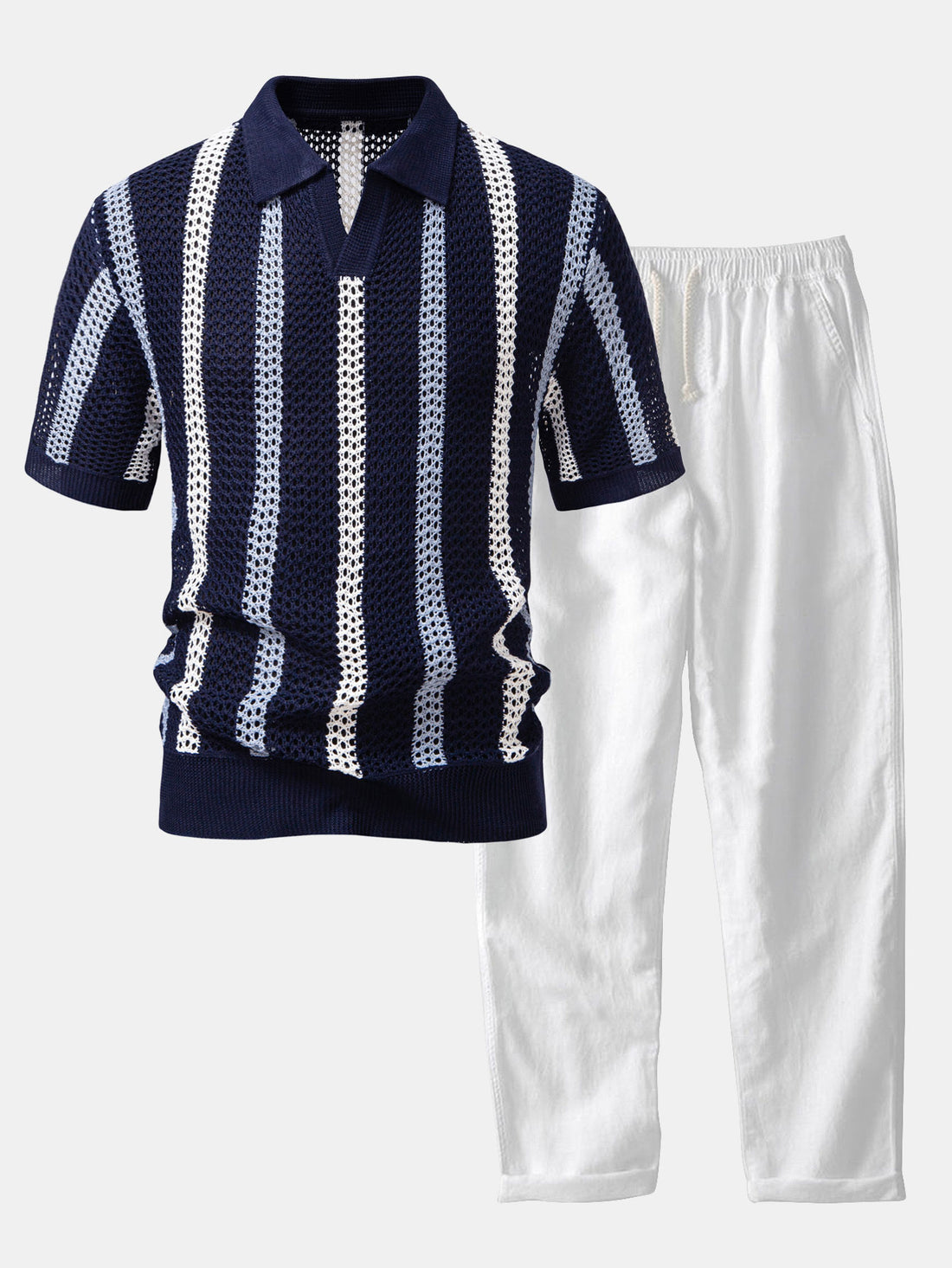 Hollis | Conjunto de Camisa y Pantalón de Verano - Azul/Blanco