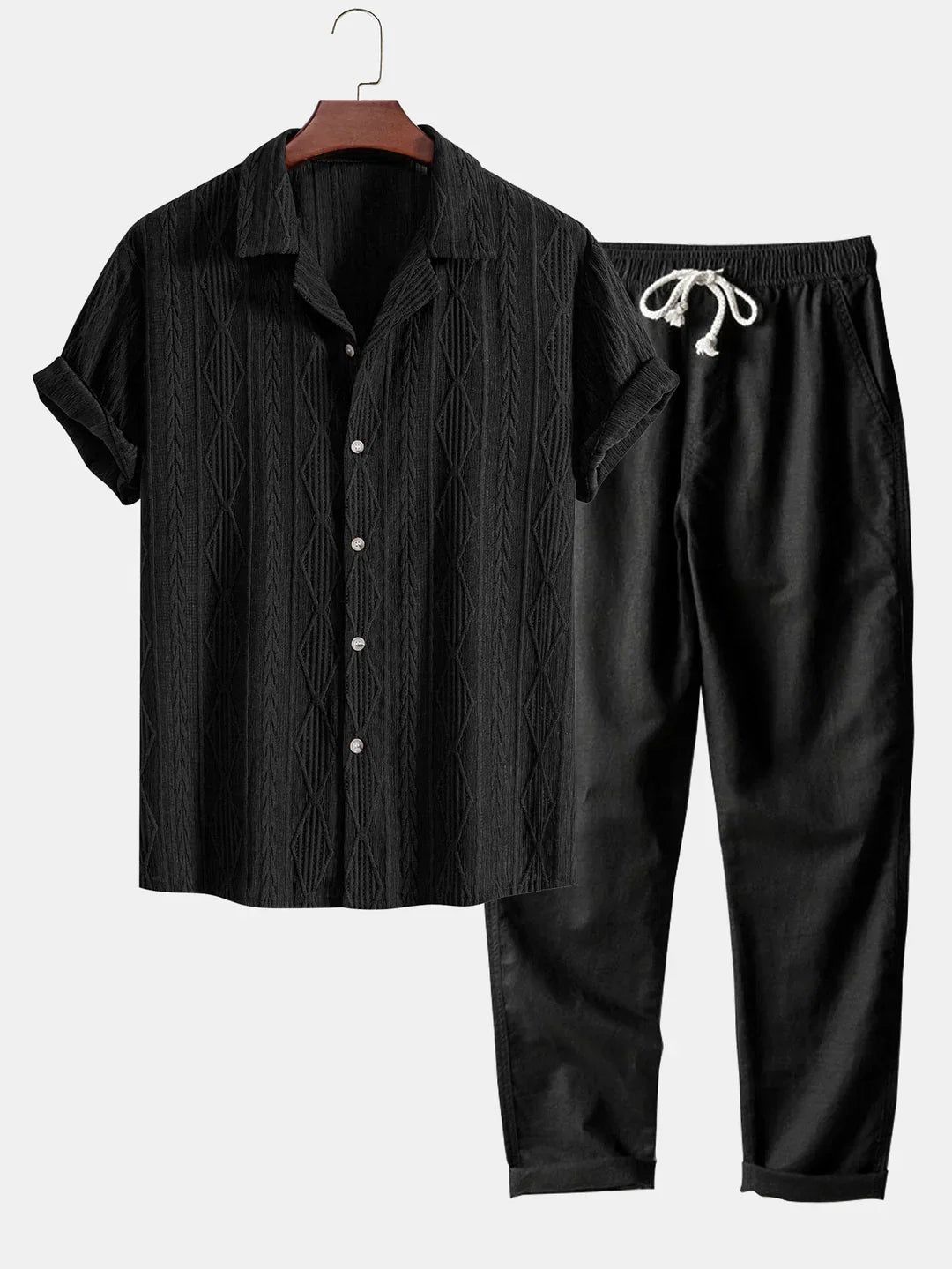Julian | Camisa Cubana Jacquard y Pantalón de Lino - Negro