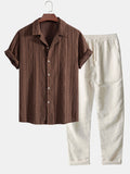Julian | Camisa Cubana Jacquard y Pantalón de Lino - Café