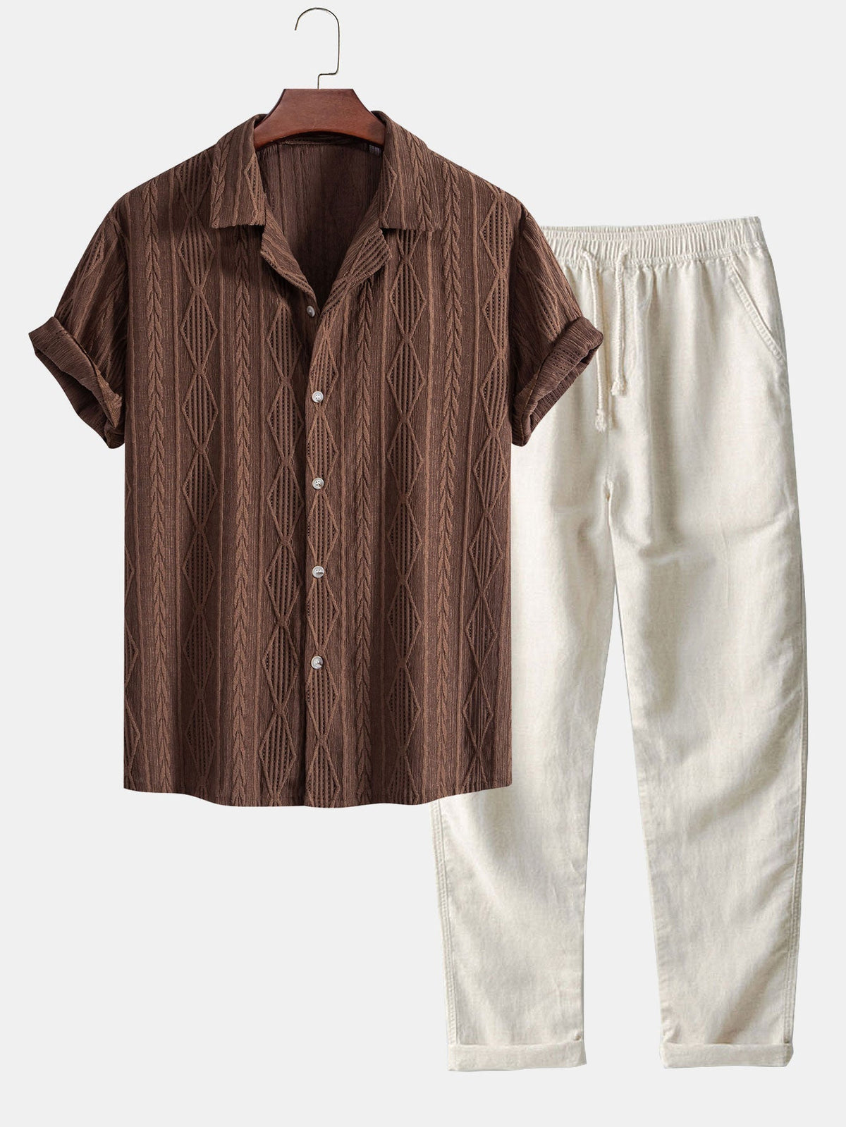 Julian | Camisa Cubana Jacquard y Pantalón de Lino - Café