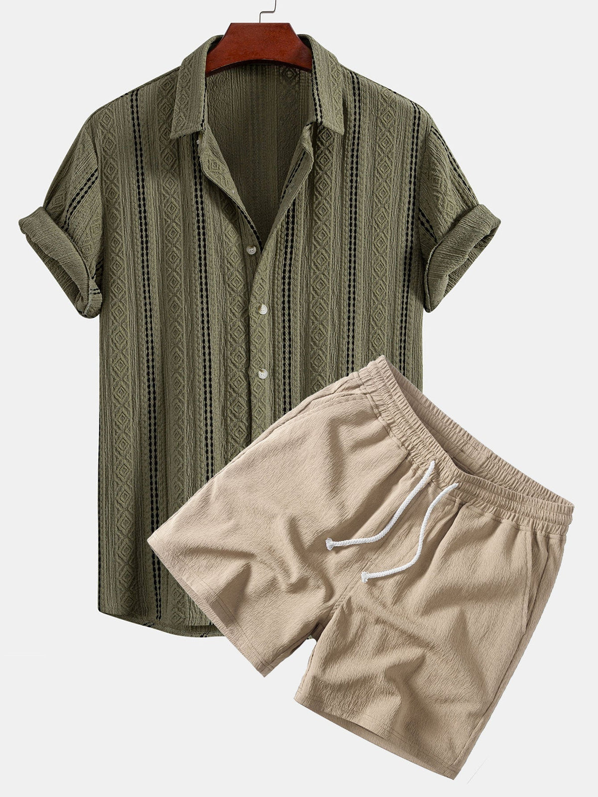 Wilder | Camisa Jacquard de Rayas y Short - Verde Oscuro