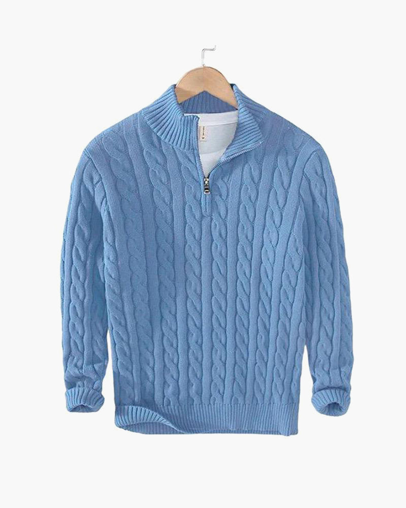 Roan | Jersey de Punto Trenzado con Media Cremallera - Azul Claro