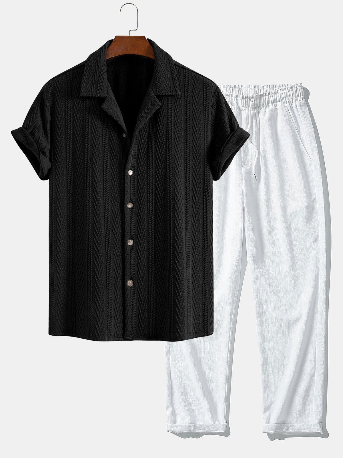 Andres | Camisa Cubana Jacquard y Pantalón Texturizado - Negro