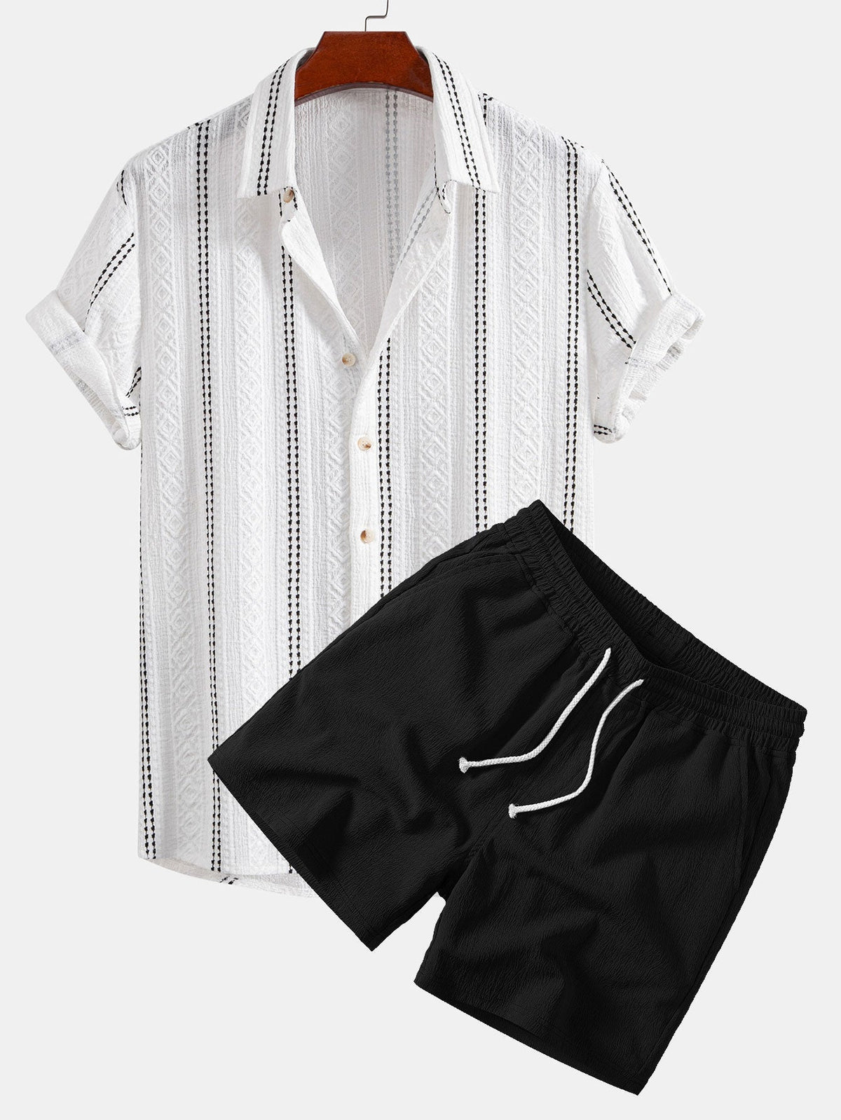 Wilder | Camisa Jacquard de Rayas y Short - Negro