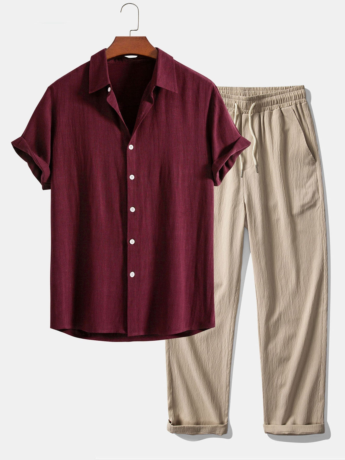 Basile | Camisa de Verano y Pantalón a Juego - Granate