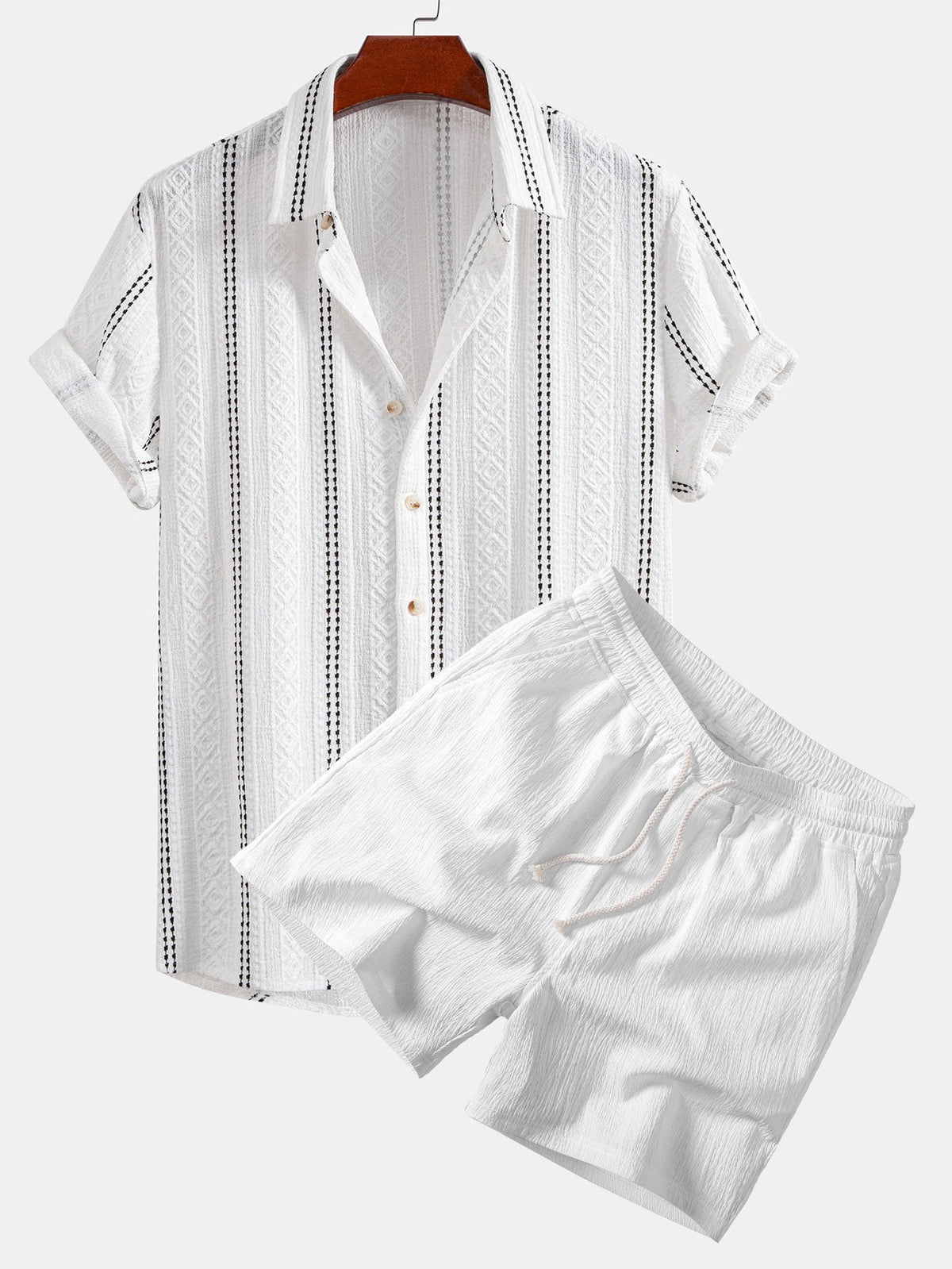 Wilder | Camisa Jacquard de Rayas y Short - Blanco