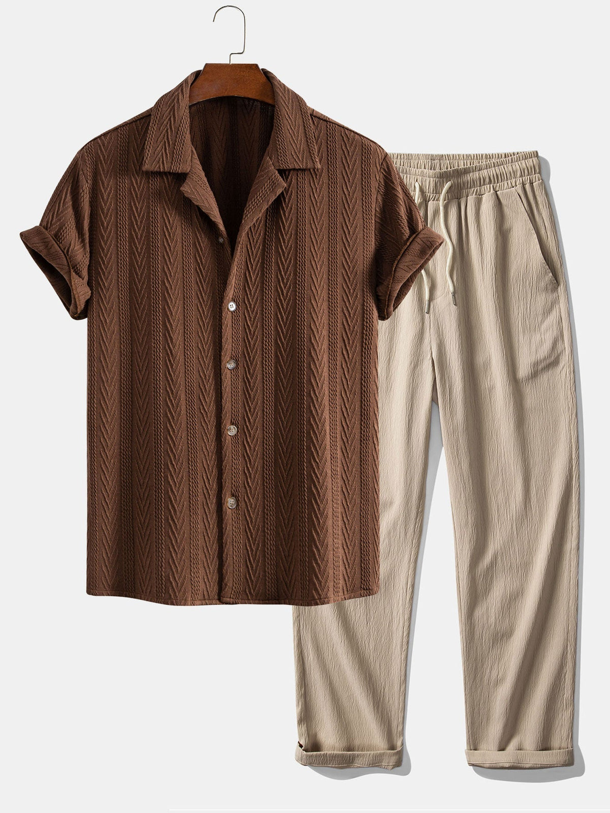 Andres | Camisa Cubana Jacquard y Pantalón Texturizado - Café