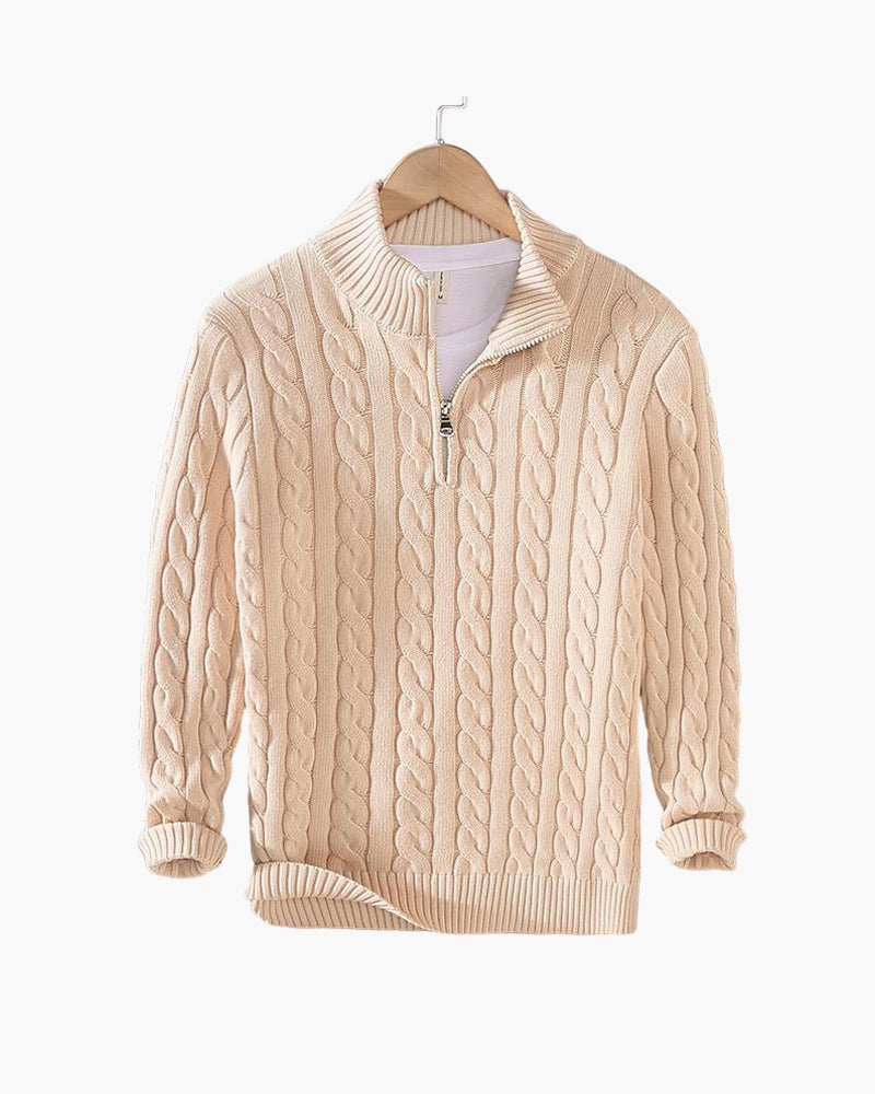 Roan | Jersey de Punto Trenzado con Media Cremallera - Beige