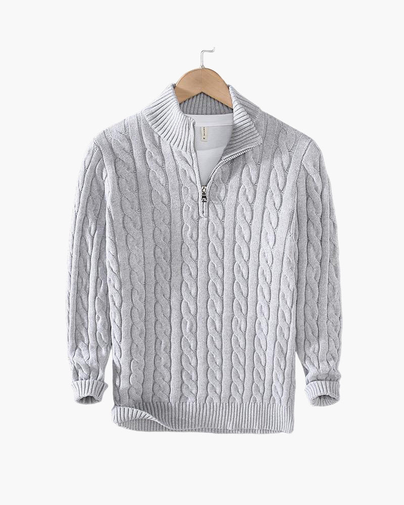 Roan | Jersey de Punto Trenzado con Media Cremallera - Gris