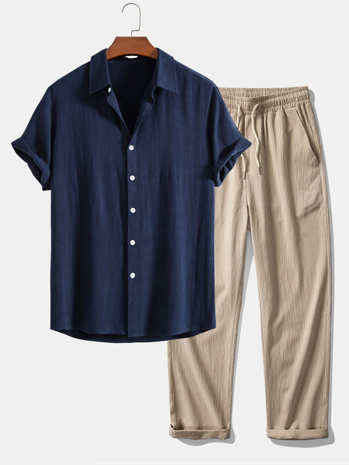 Basile | Camisa de Verano y Pantalón a Juego - Azul Marino