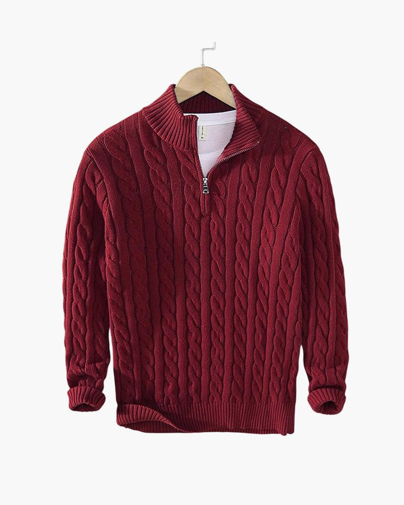 Roan | Jersey de Punto Trenzado con Media Cremallera - Burdeos