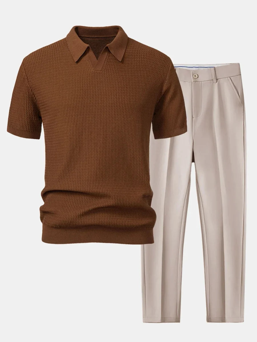 Lorenzo | Polo de Punto Texturizado y Pantalón - Brown