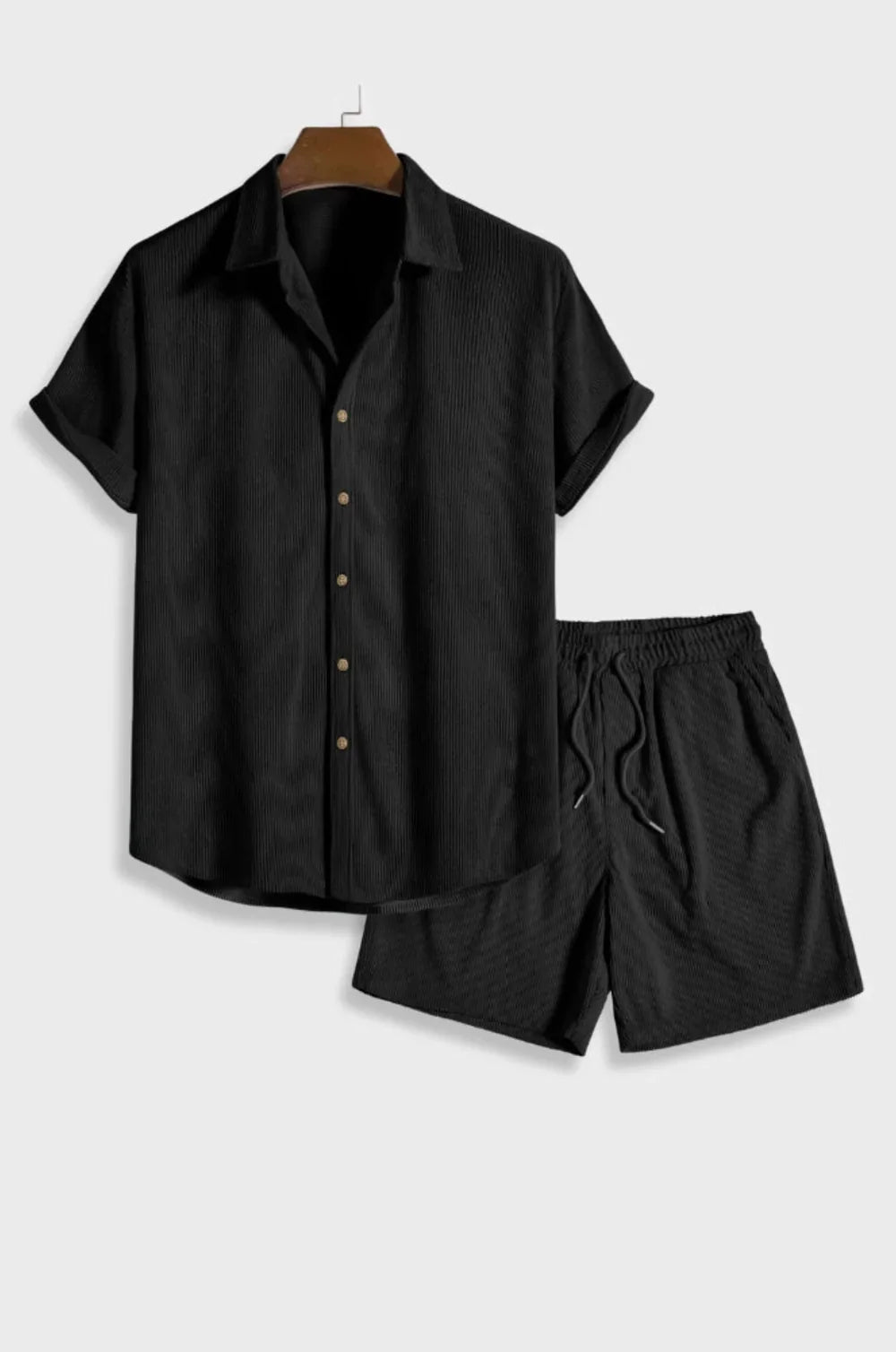 Cyrus | Conjunto de Verano con Textura Waffle - Negro