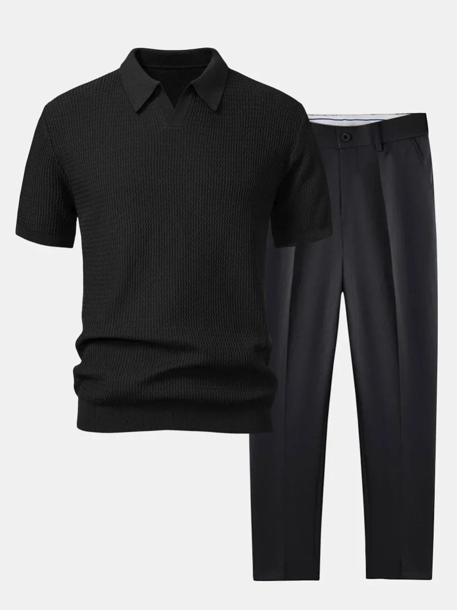 Lorenzo | Polo de Punto Texturizado y Pantalón - Negro