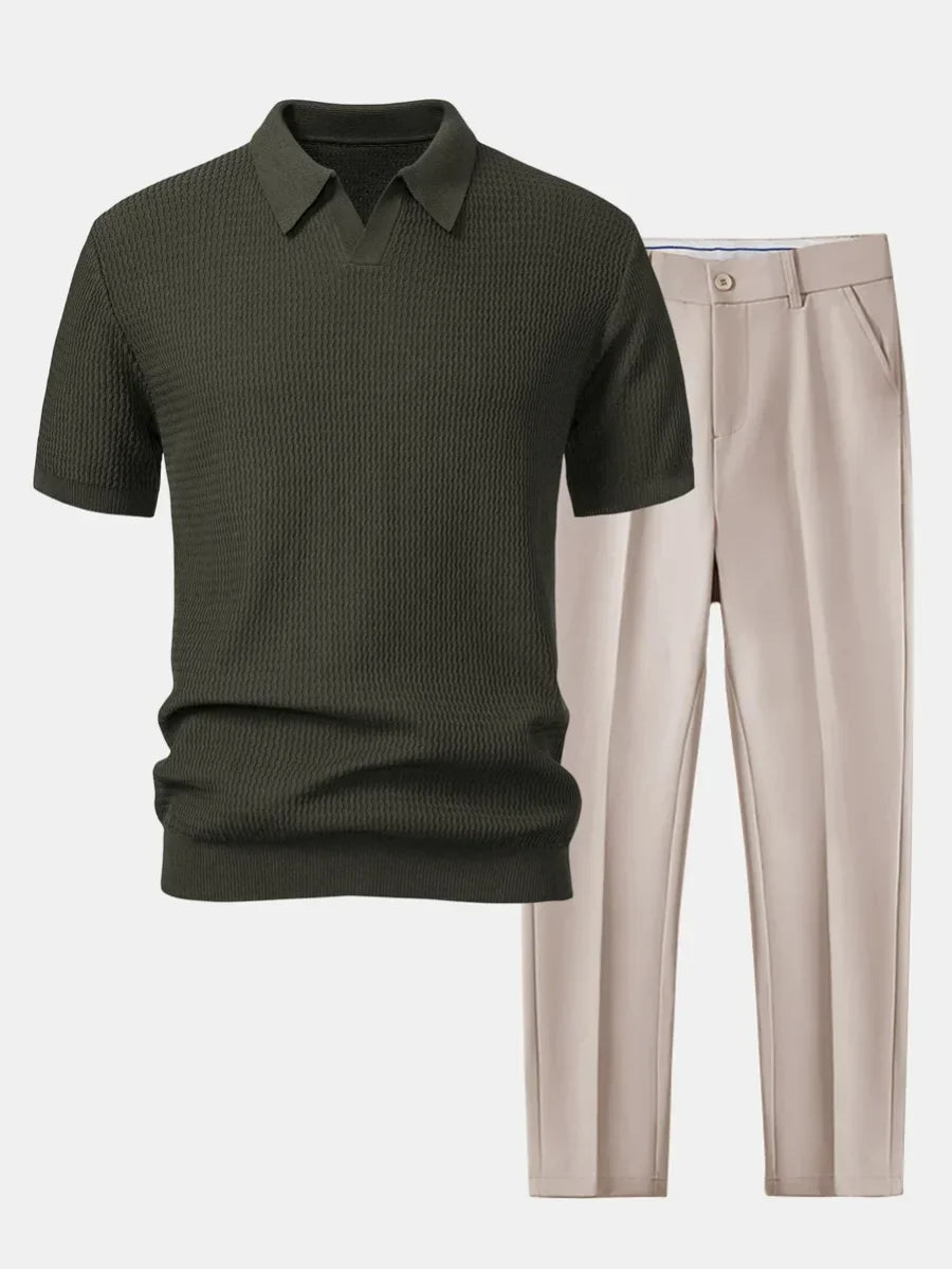 Lorenzo | Polo de Punto Texturizado y Pantalón - Verde Oscuro