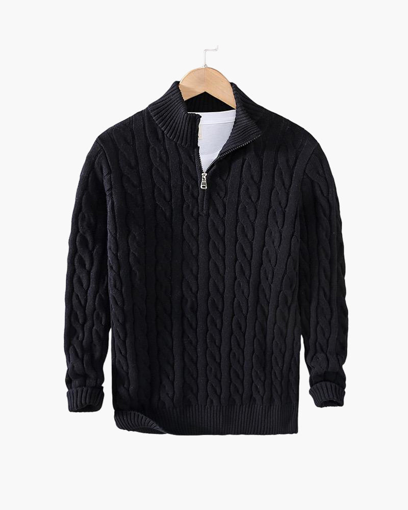 Roan | Jersey de Punto Trenzado con Media Cremallera - Negro