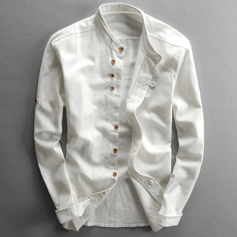 Polo Chester de Manga Larga | Cuello Mao y Ajuste Cómodo - Blanco