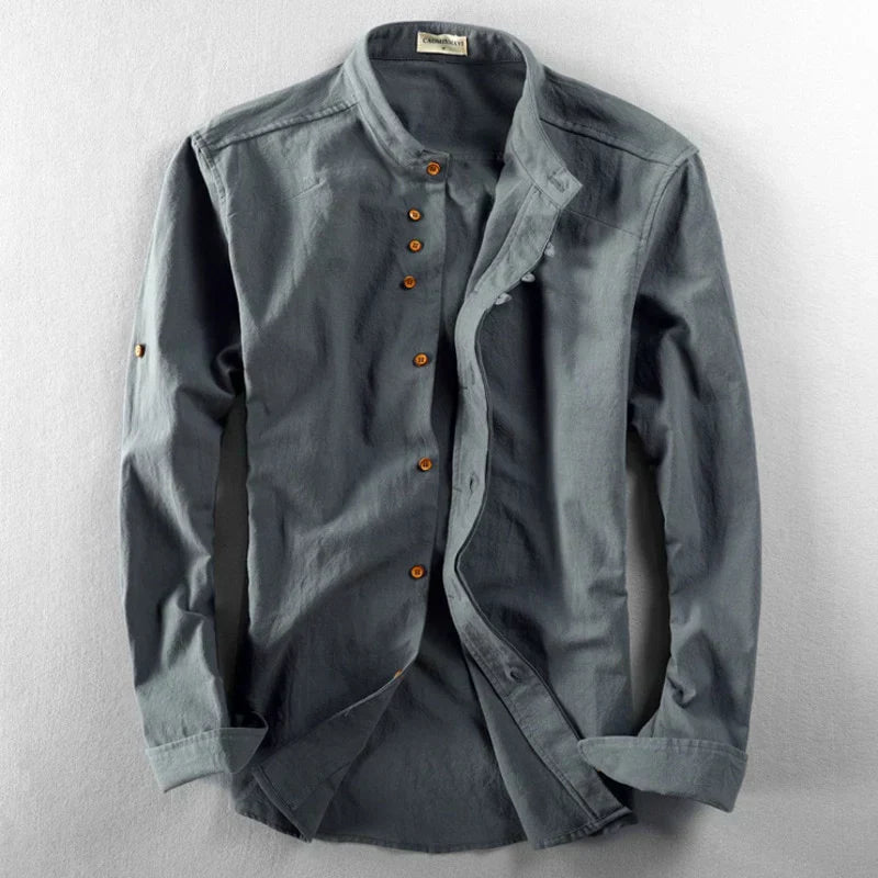 Polo Chester de Manga Larga | Cuello Mao y Ajuste Cómodo - Gris oscuro