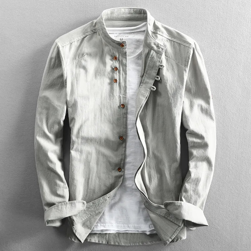 Polo Chester de Manga Larga | Cuello Mao y Ajuste Cómodo - Gris claro