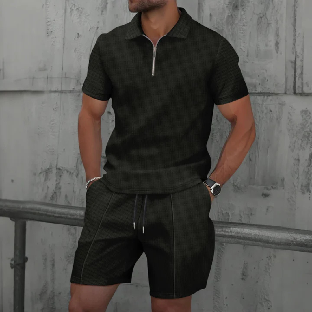 Niall | Polo Cremallera y Short a Juego - Negro