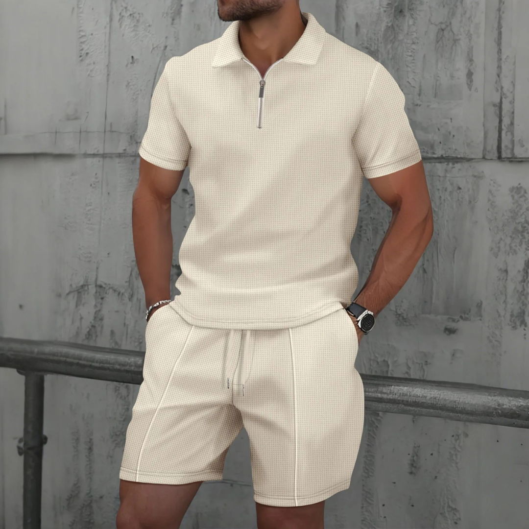 Niall | Polo Cremallera y Short a Juego - Beige