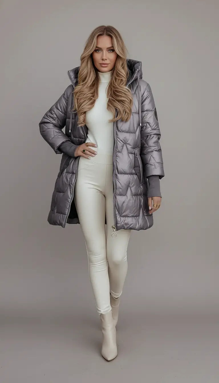 Champagne | Elegante abrigo de invierno con capucha.