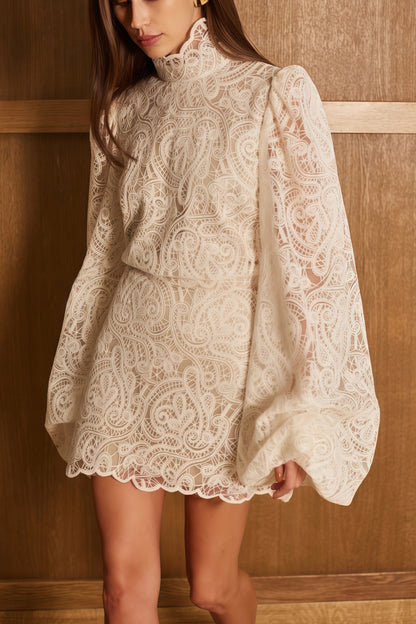 ELENA | Conjunto de blusa y falda de encaje blanco crema