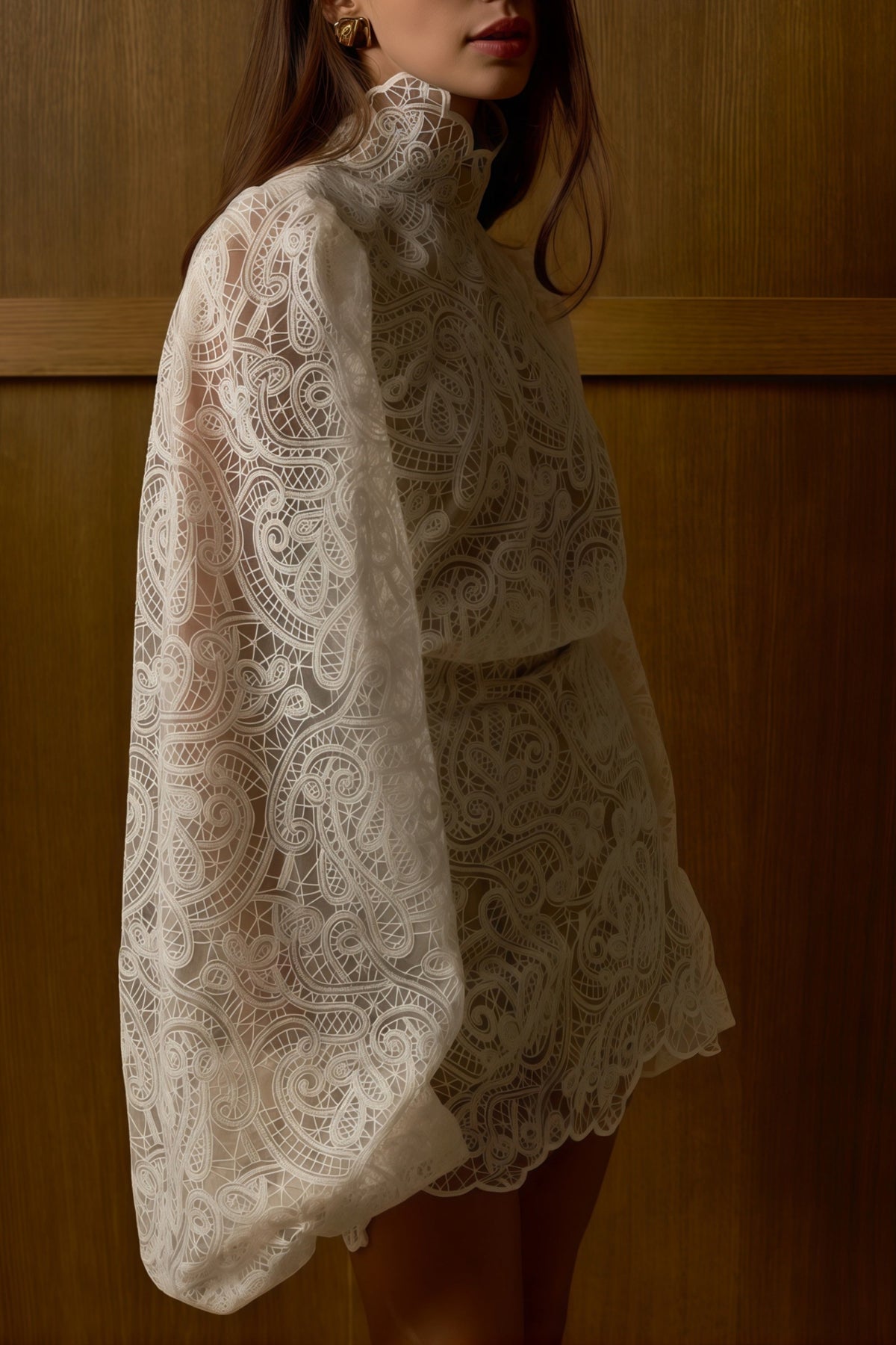 ELENA | Conjunto de blusa y falda de encaje blanco crema