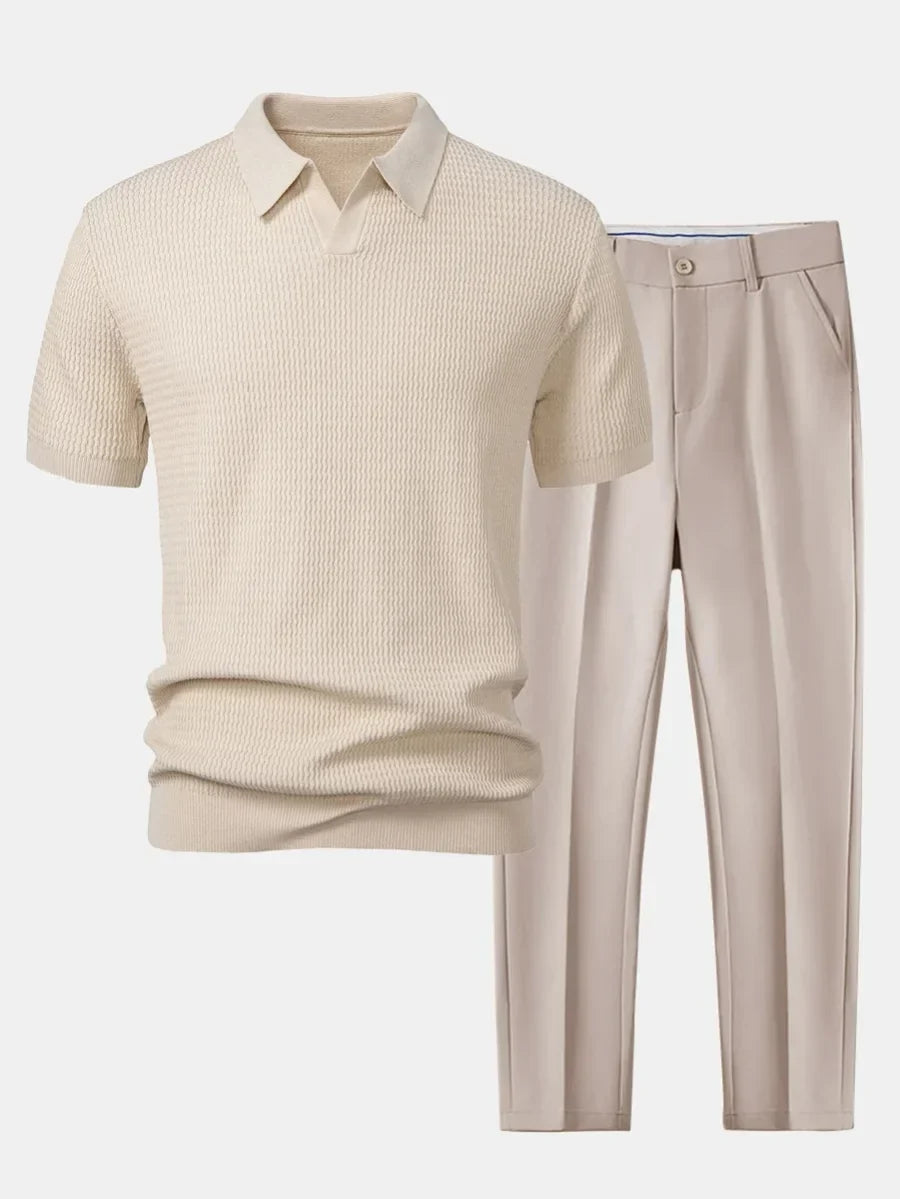 Lorenzo | Polo de Punto Texturizado y Pantalón - Beige