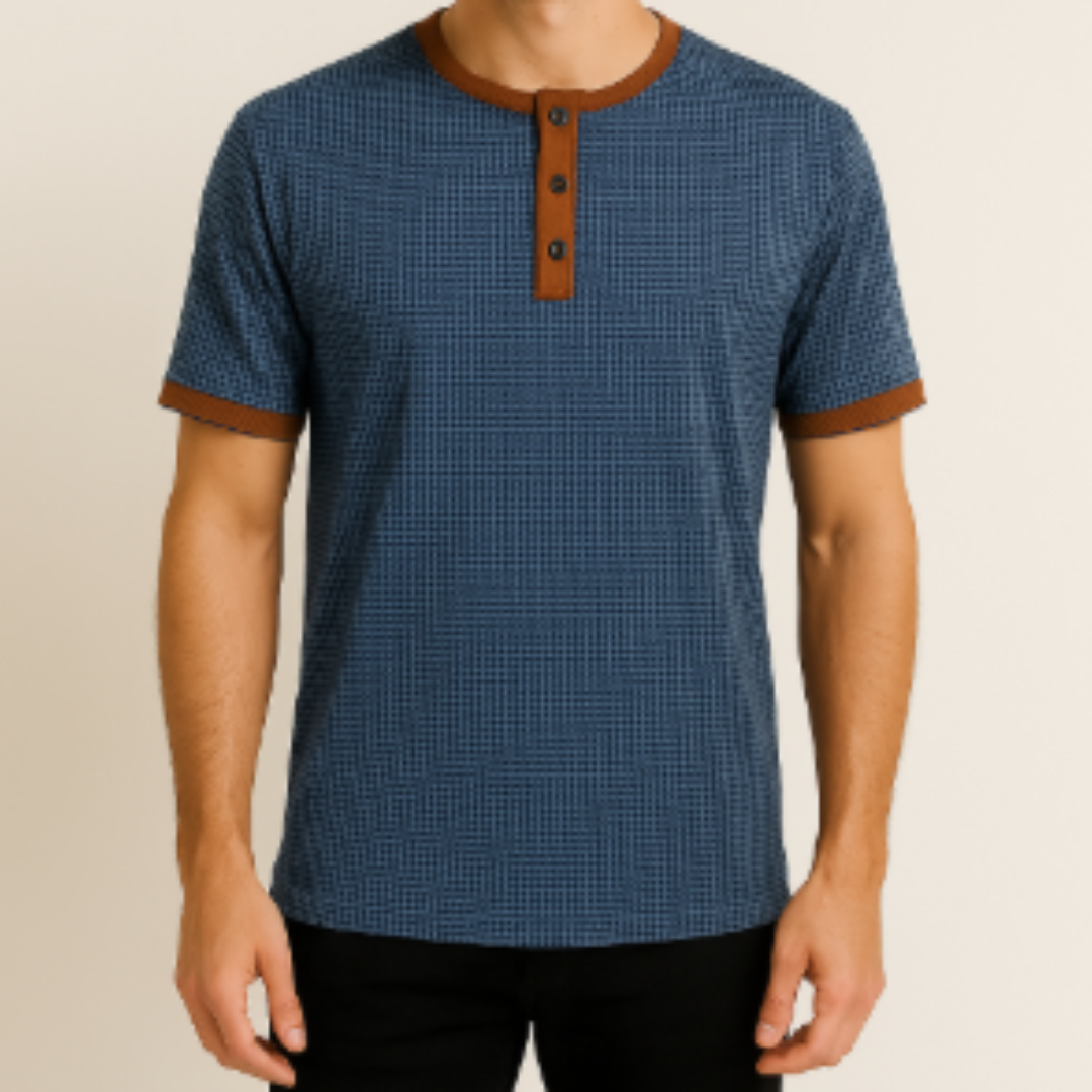 Camisa Jasper Henley | Botonadura y Cuello Mao Deportivo - Azul oscuro