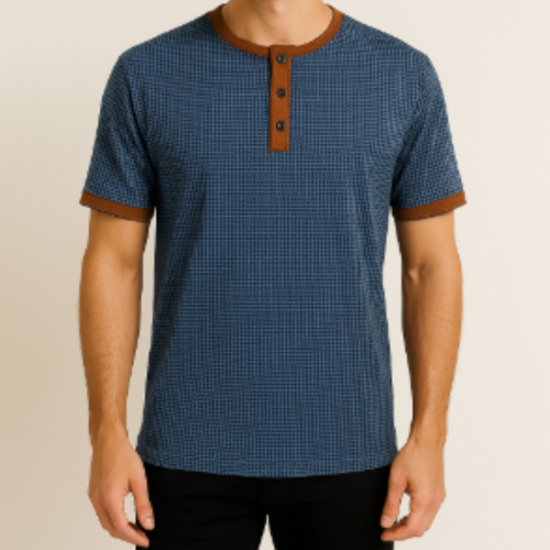 Camisa Jasper Henley | Botonadura y Cuello Mao Deportivo - Azul oscuro