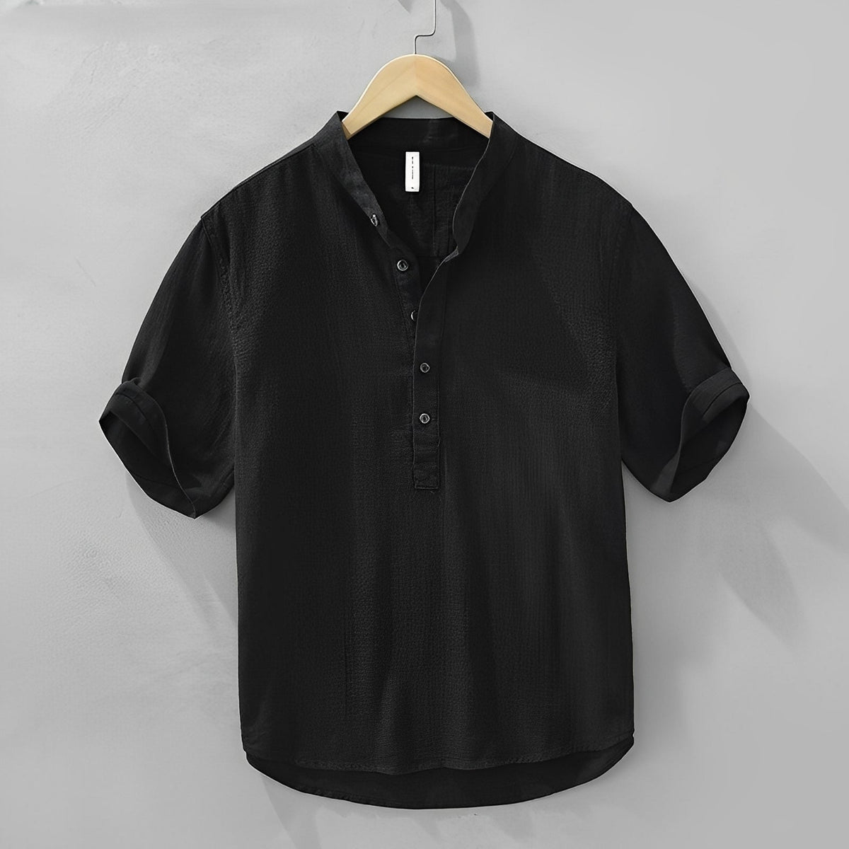 Camisa Reid Henley de Manga Corta | Cuello Mao - Negro