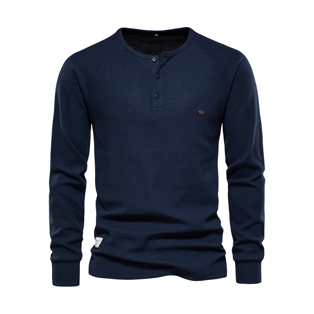 Camiseta Cole Henley de Manga Larga | Con Botonadura - Azul oscuro