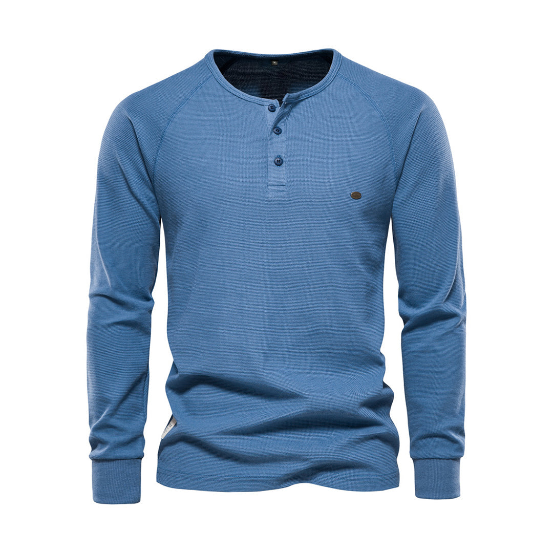 Camiseta Cole Henley de Manga Larga | Con Botonadura - Azul