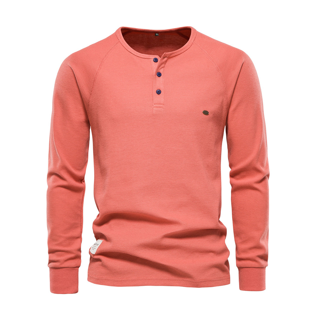 Camiseta Cole Henley de Manga Larga | Con Botonadura - Naranja