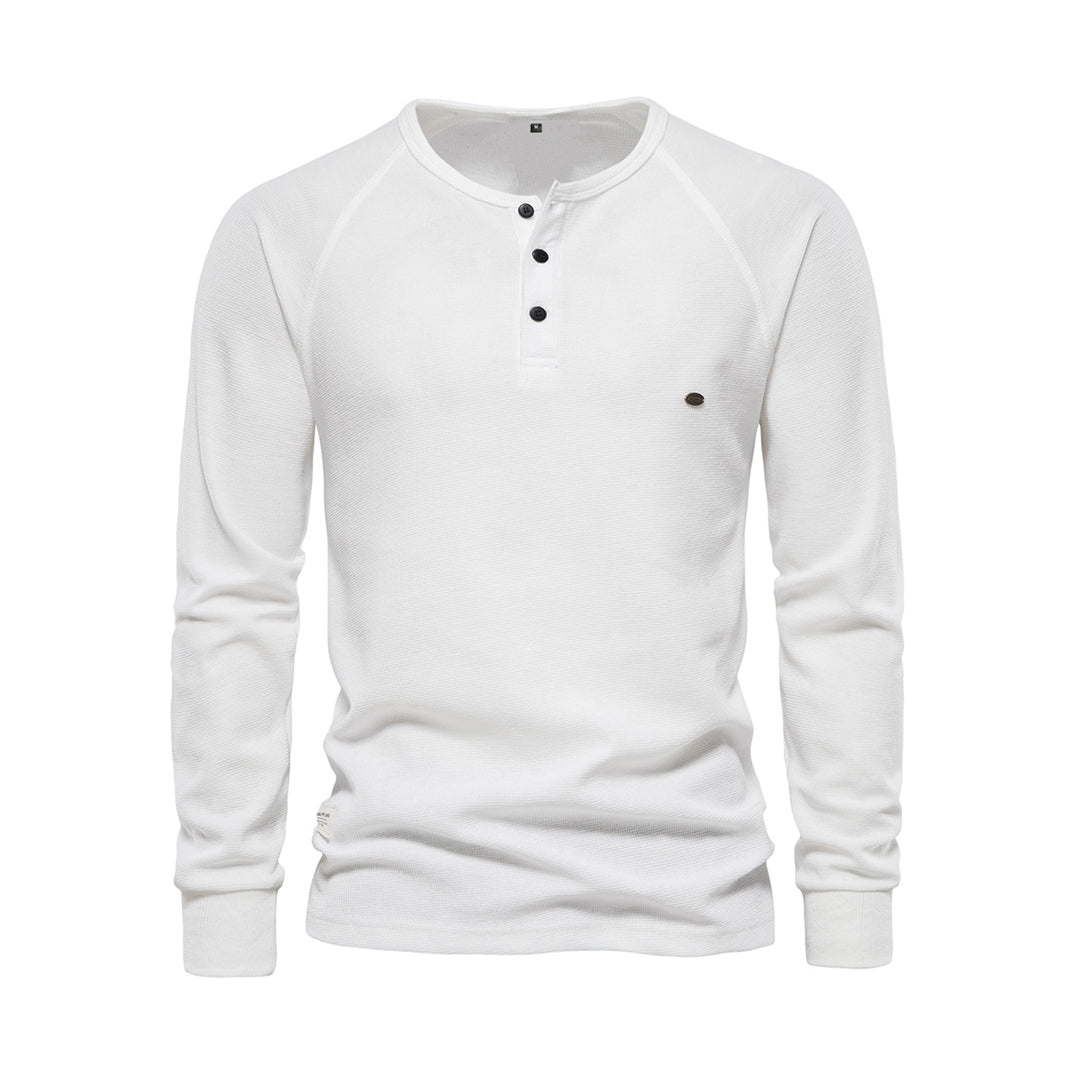 Camiseta Cole Henley de Manga Larga | Con Botonadura - Blanco
