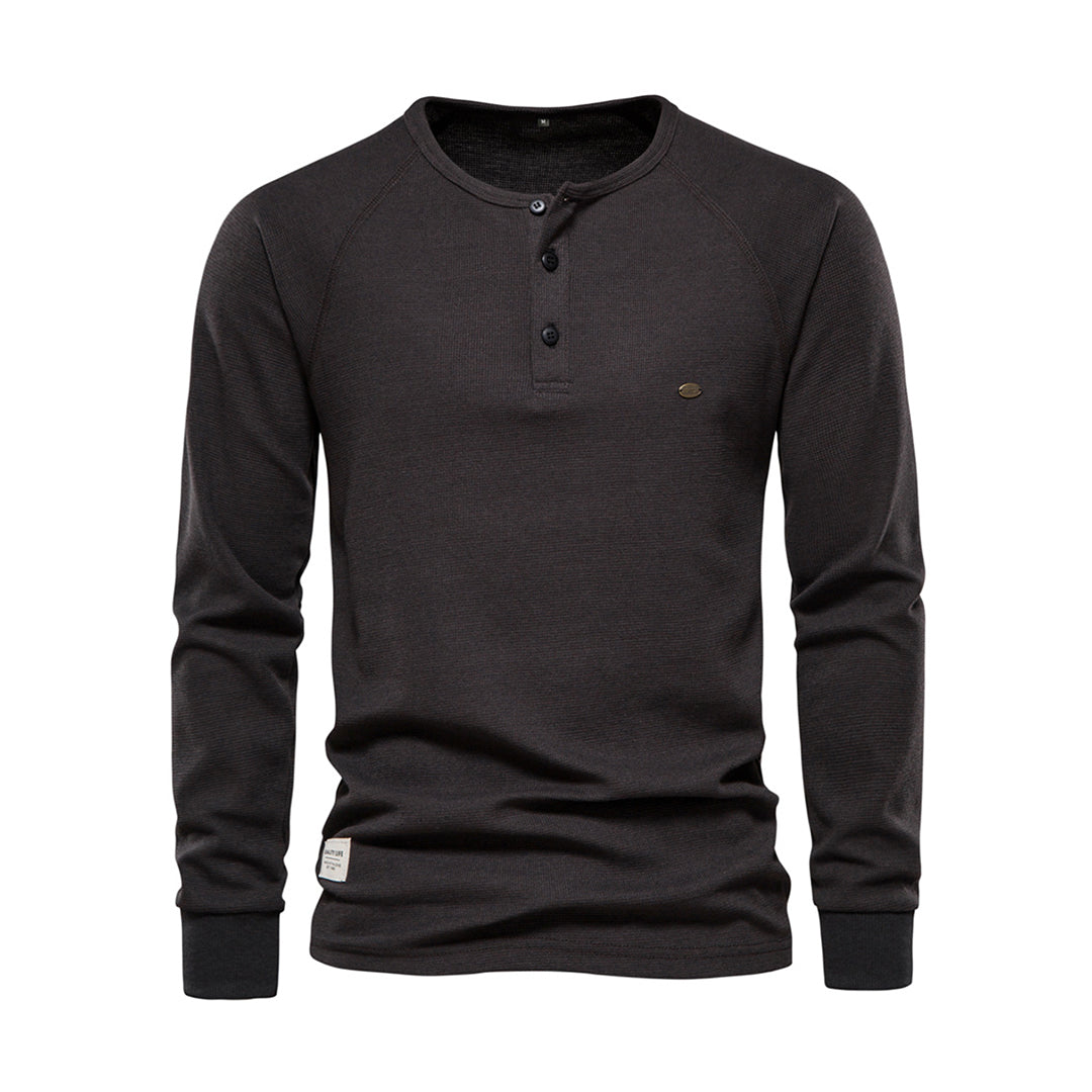 Camiseta Cole Henley de Manga Larga | Con Botonadura - Gris oscuro