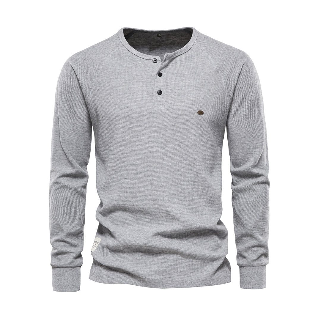 Camiseta Cole Henley de Manga Larga | Con Botonadura - Gris claro