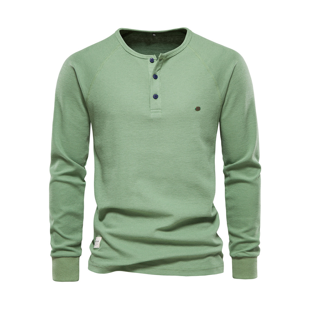 Camiseta Cole Henley de Manga Larga | Con Botonadura - Verde