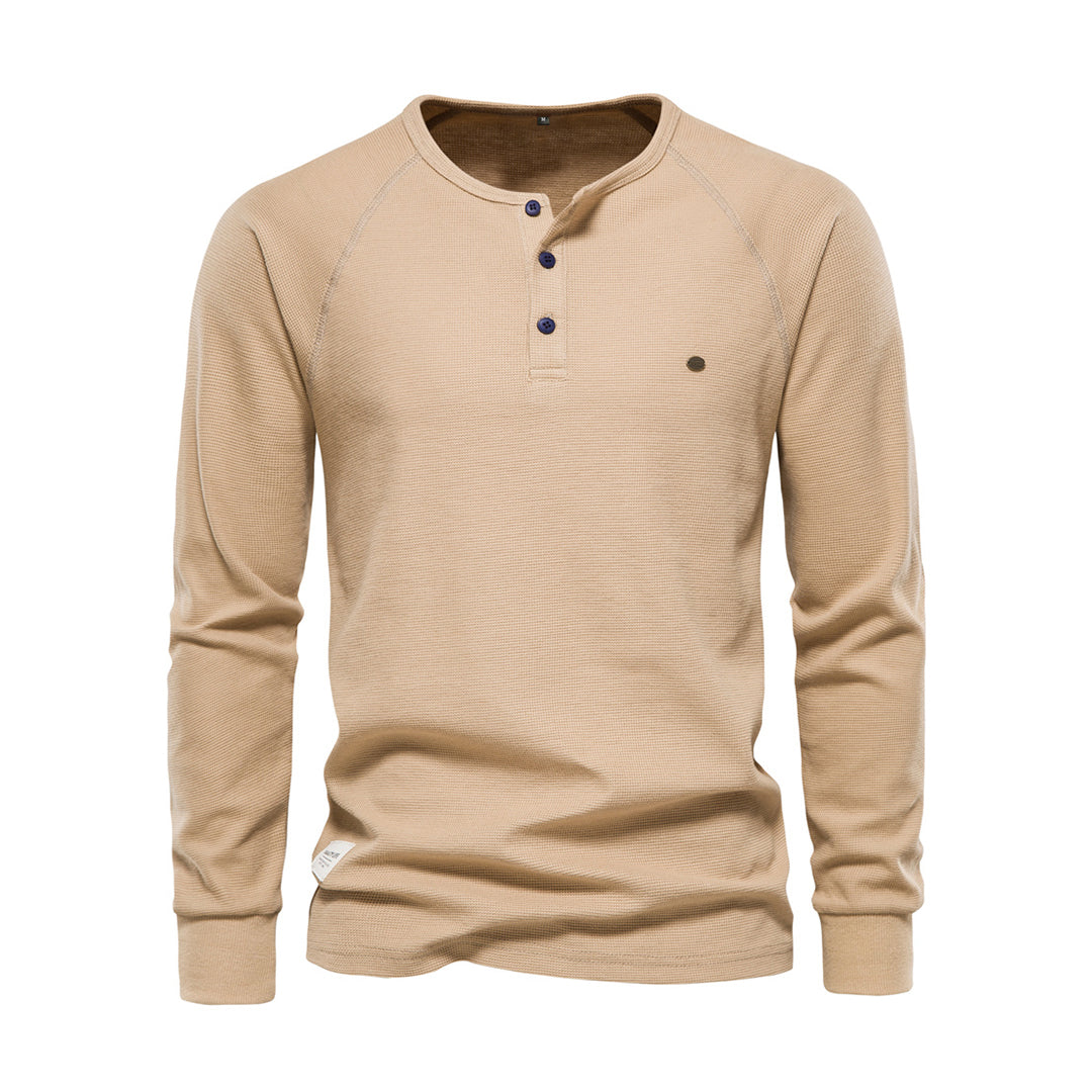 Camiseta Cole Henley de Manga Larga | Con Botonadura - Caqui
