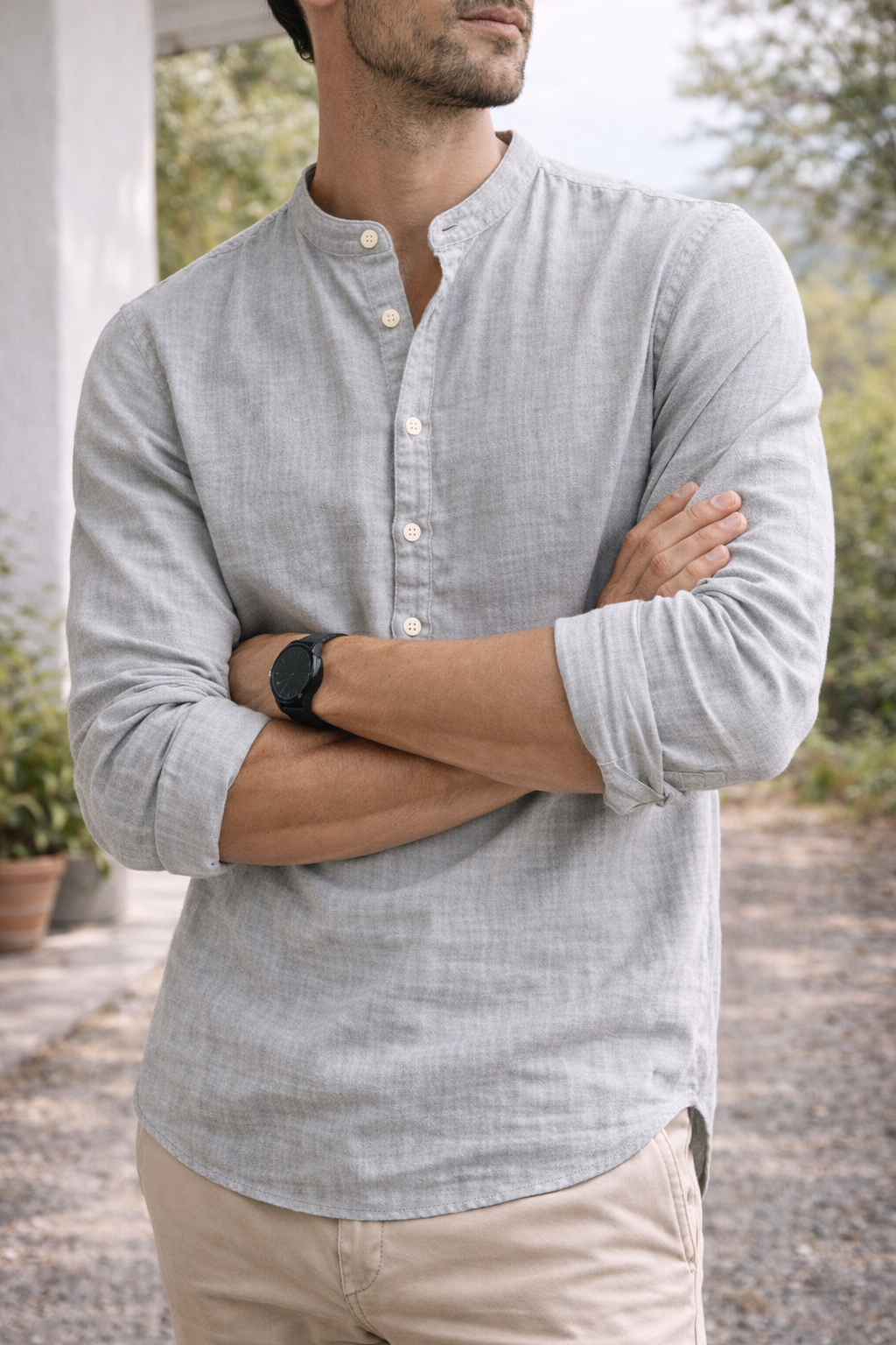 Camisa Axel Henley | Cuello Mao y Botonadura - Gris