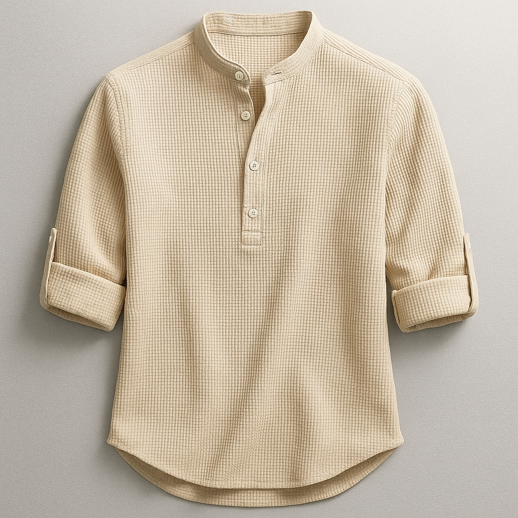 Camiseta Bruno Henley | Cuello Mao Atemporal - Caqui