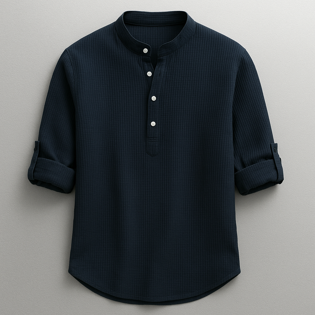 Camiseta Bruno Henley | Cuello Mao Atemporal - Azul oscuro