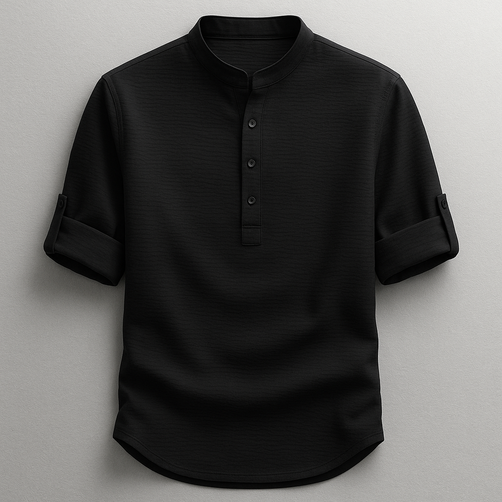 Camiseta Bruno Henley | Cuello Mao Atemporal - Negro