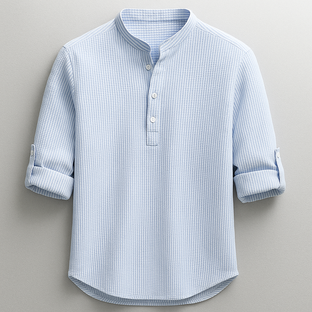 Camiseta Bruno Henley | Cuello Mao Atemporal - Azul