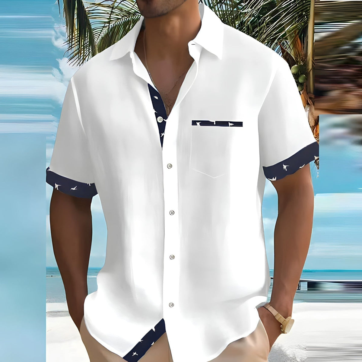 Camisa Rowan de Manga Corta | Detalles en Contraste y Corte Ligero - Blanco