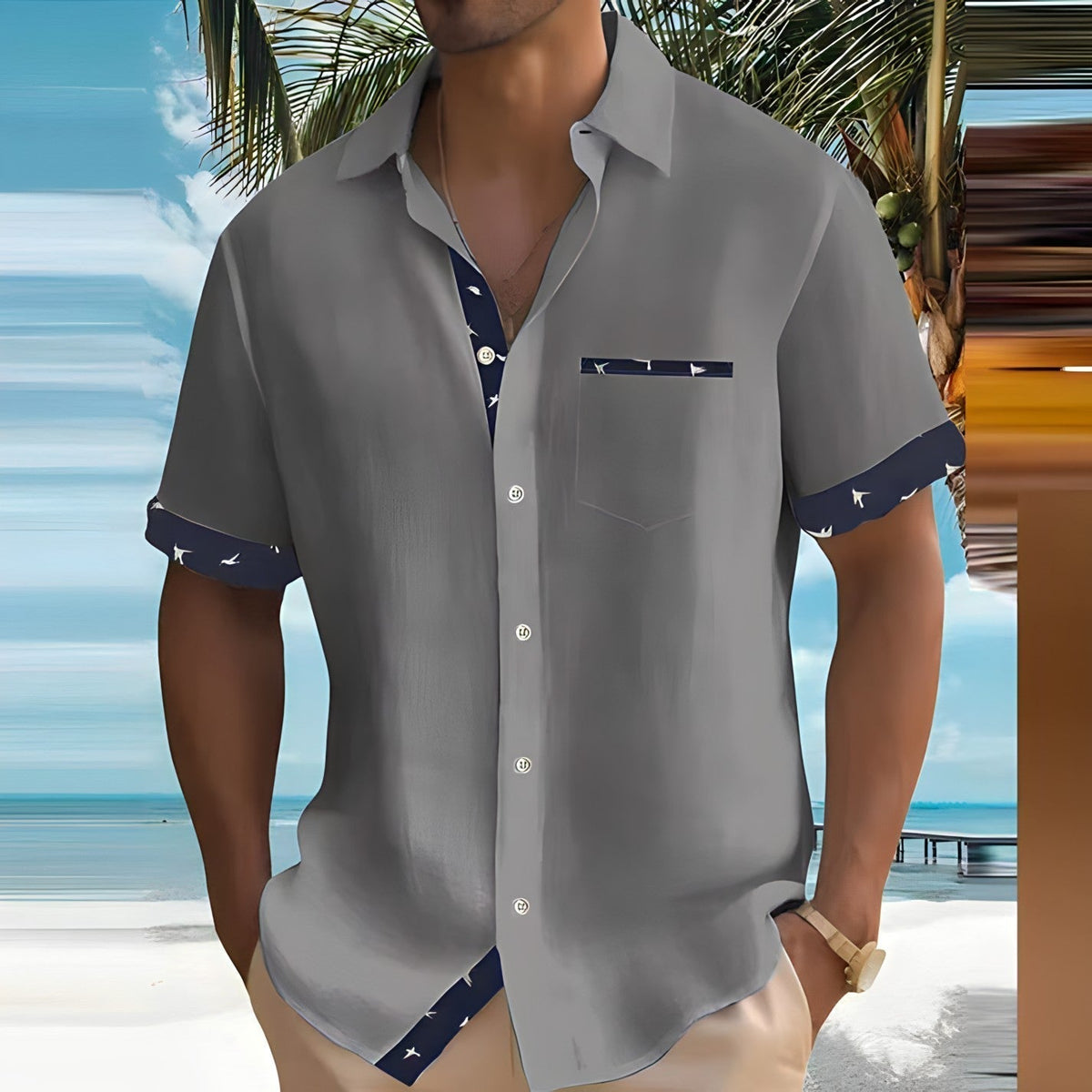Camisa Rowan de Manga Corta | Detalles en Contraste y Corte Ligero - Gris