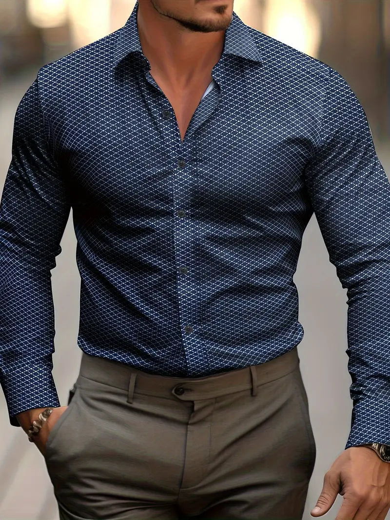 Camisa Kingsley | Estampado de Cuadros y Look de Negocios Elegante - Azul