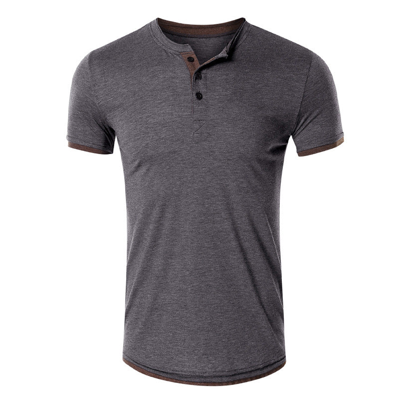 Camiseta Marcel Henley Slim Fit | Manga Corta con Detalles en Contraste - Gris